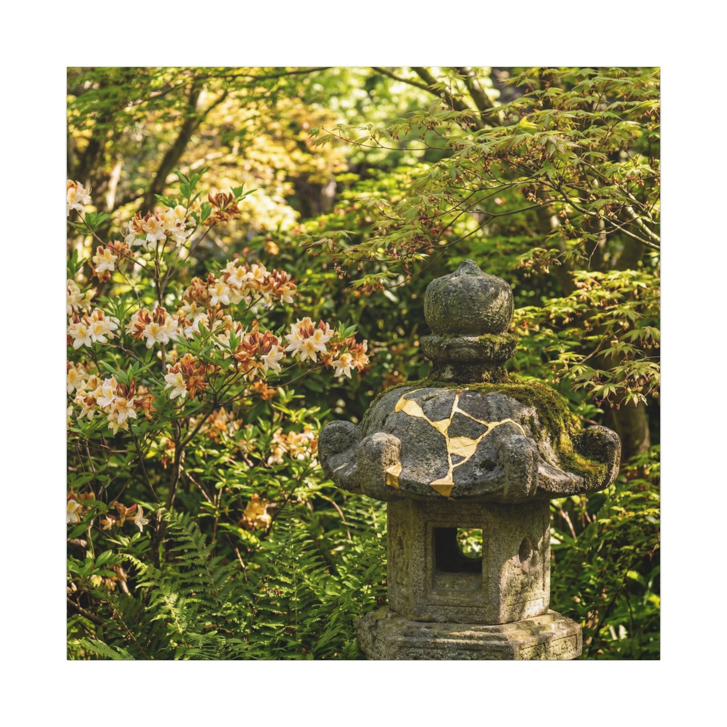 Spring Stone Lantern Gold Repair Canvas Art | Beautiful Decor