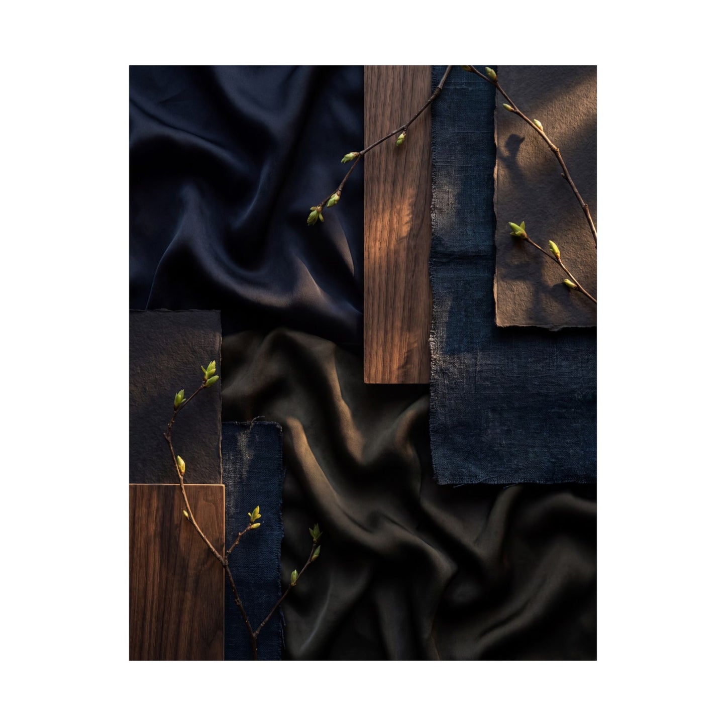 Silk Drape Wall Art Print | Spring Dark Japandi Dark Texture Art