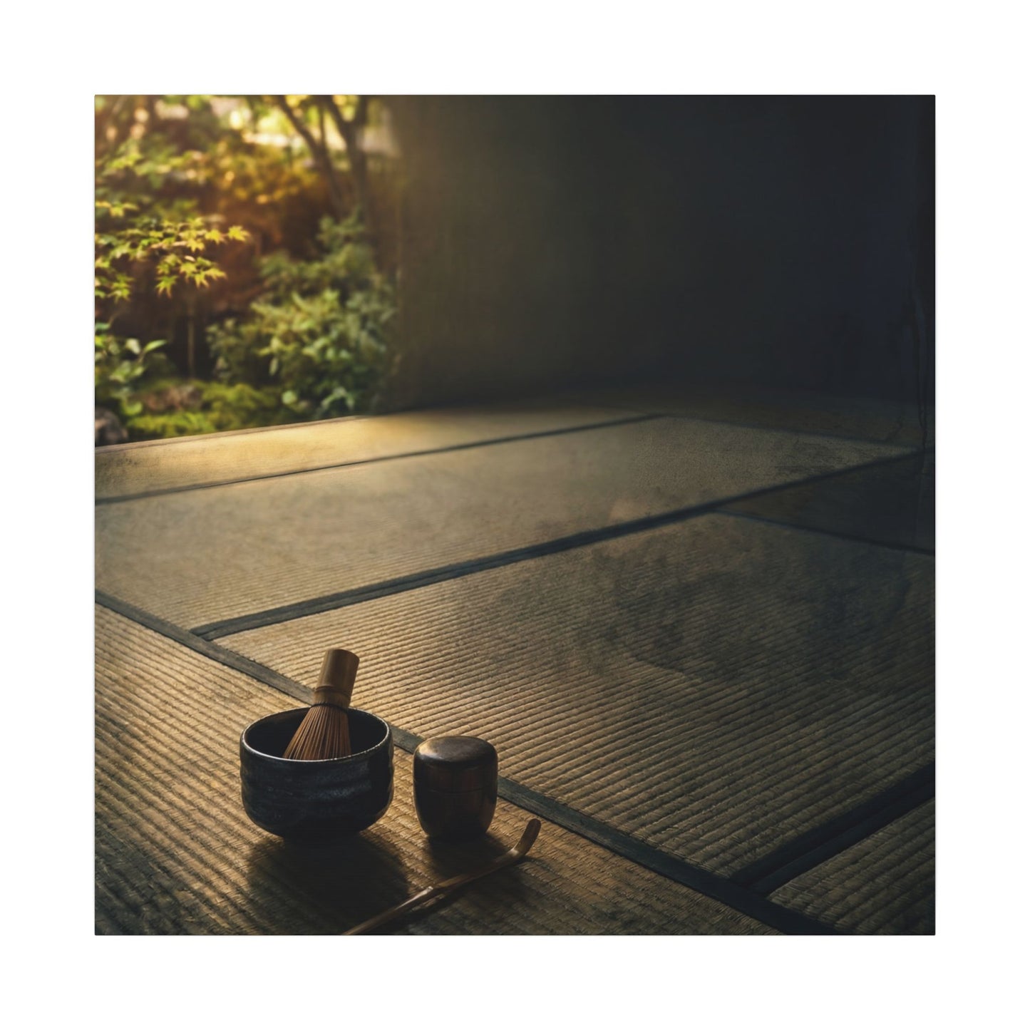 Dark Japandi Tea Ceremony in Golden Hour | Dark Texture Canvas Art