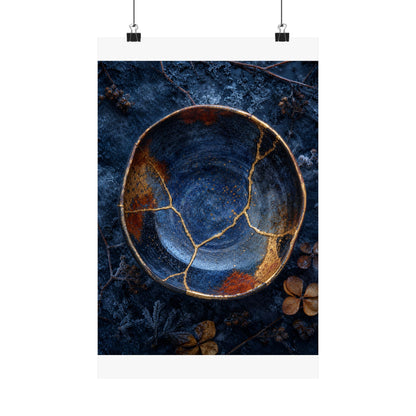 Fukinsei Ceramic Bowl Wall Art Print - Kintsugi Crackle Gold
