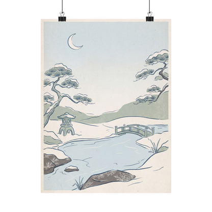 Moonlit Garden Minimal Line Wall Art Print | Neutral Japandi Art