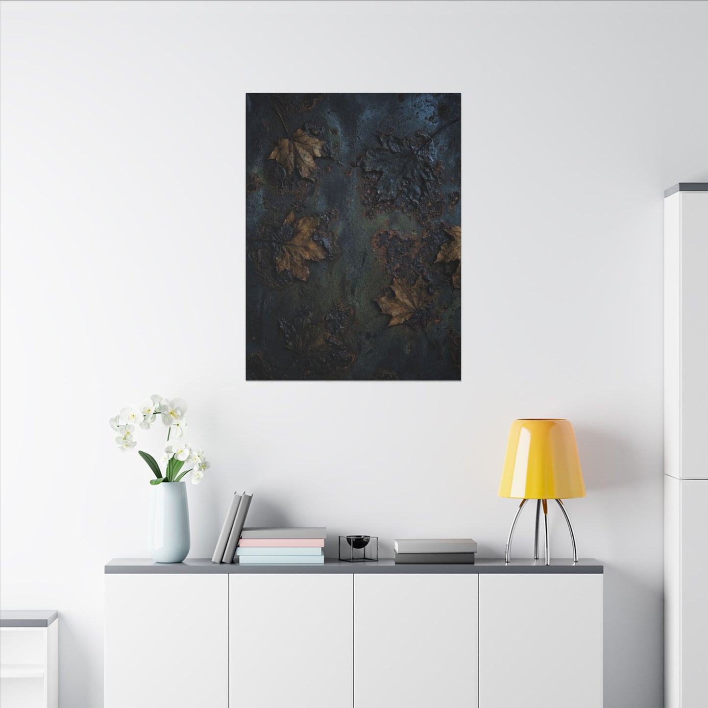 Shibui Rust Patina Canvas Art - Dark Japandi Charcoal Ink