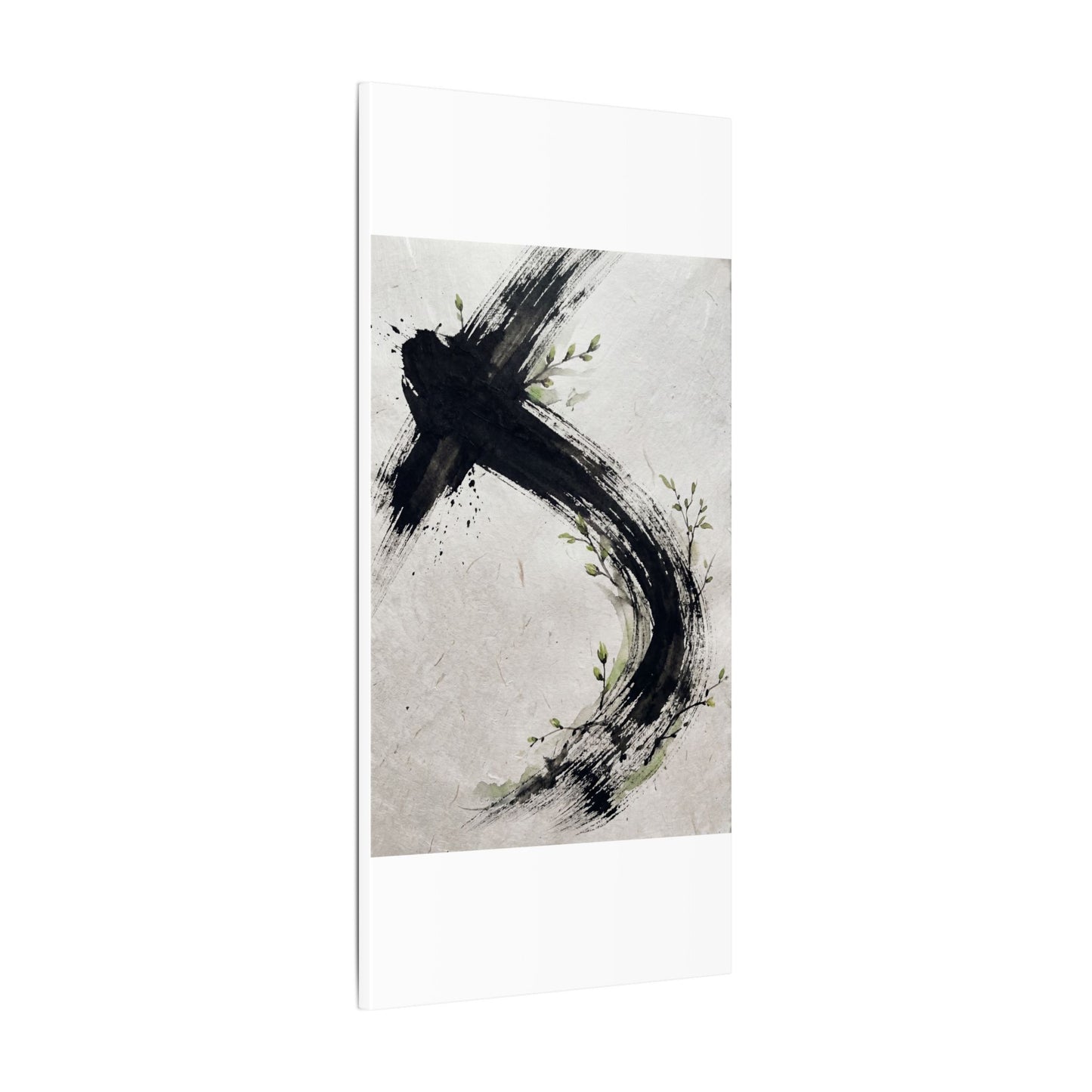 Ink Brushstroke Spring Canvas Art | Dark Japandi Sophisticated Design
