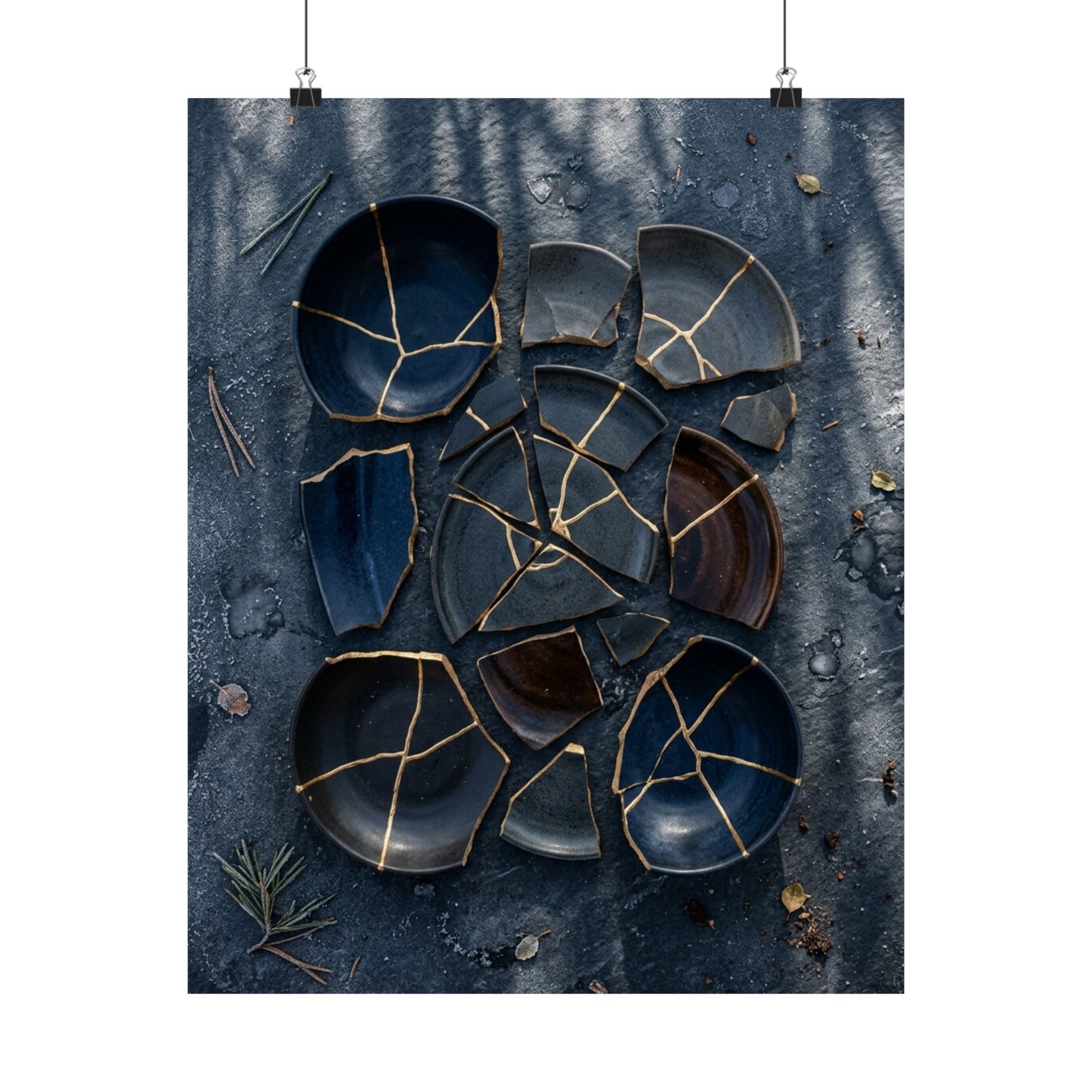 Broken Pottery Wall Art Print | Winter Dark Japandi Shadow Zen Art