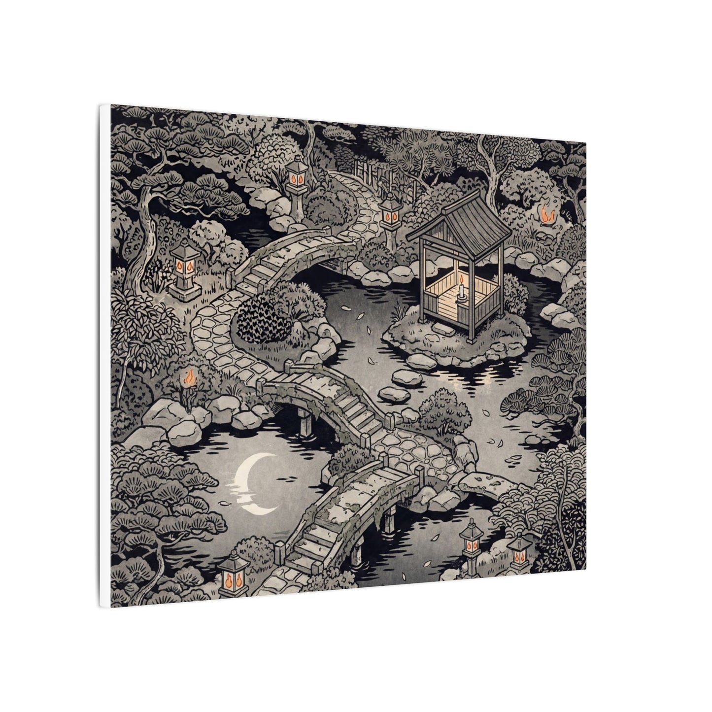 Moonlit Garden Ukiyo E Inspired Canvas Art | Serene Zen Art
