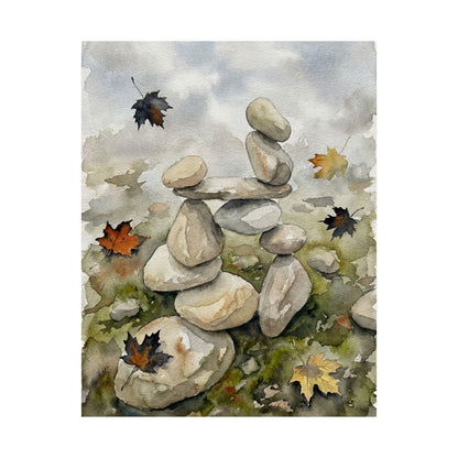 Earthy River Stones Wall Art Print - Watercolor Japandi