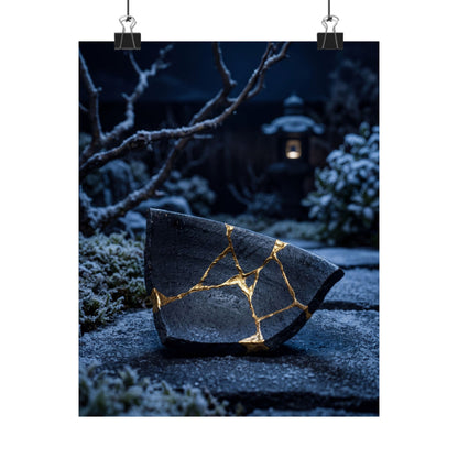 Moonlit Garden Gold Repair Wall Art Print | Healing Kintsugi Art