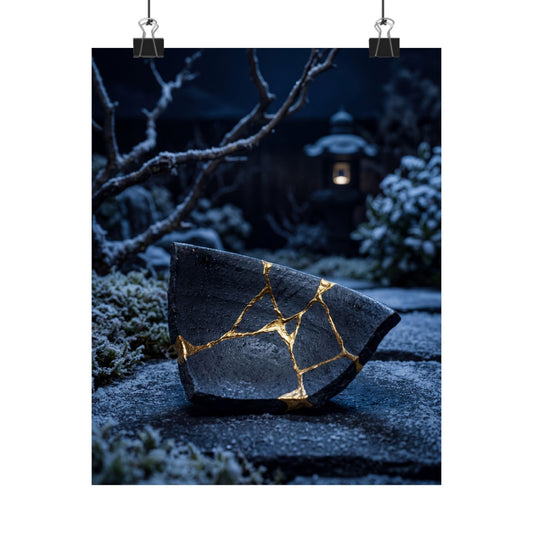 Moonlit Garden Gold Repair Wall Art Print | Healing Kintsugi Art