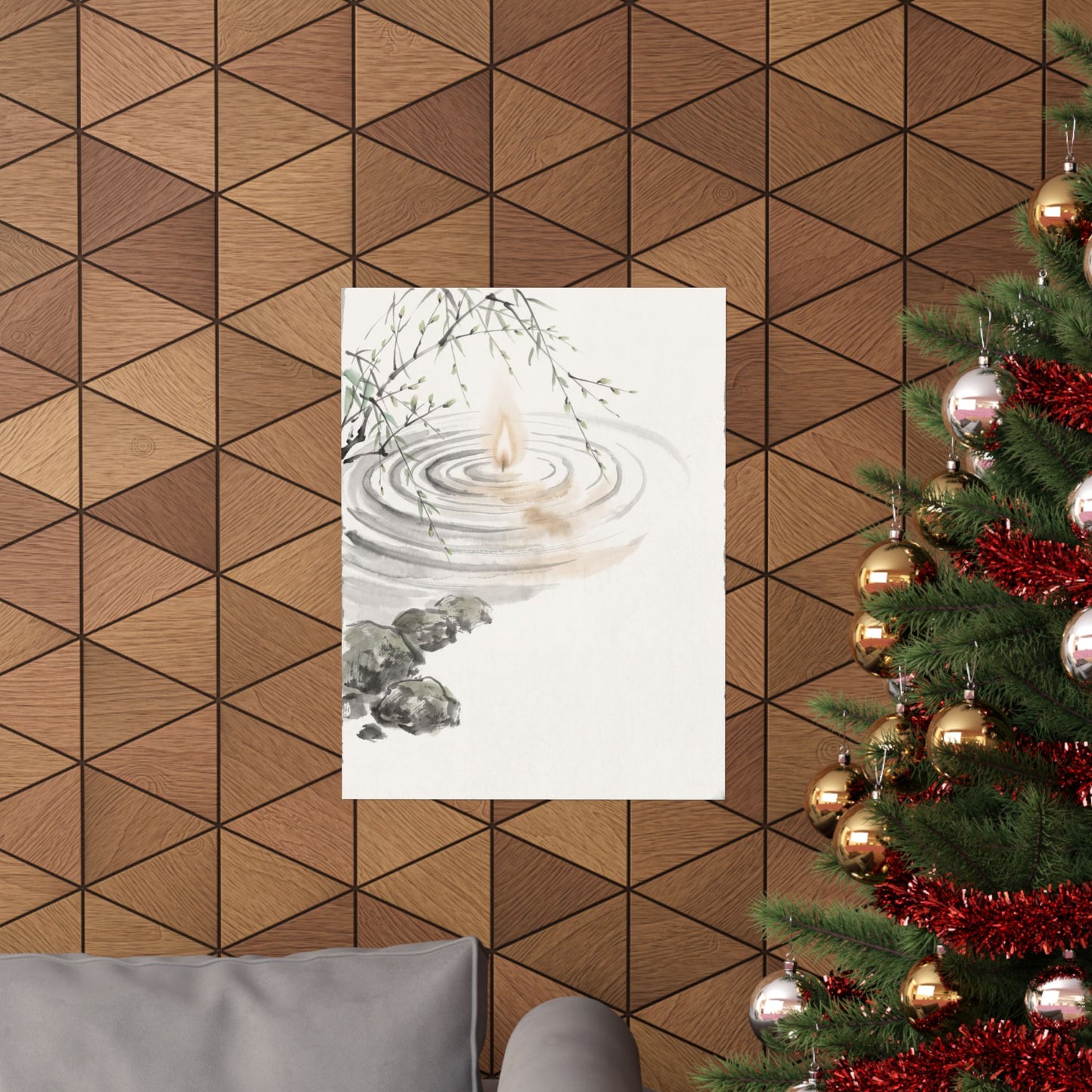 Zen Water Ripple in Candlelight | Sumi E Wall Art Print