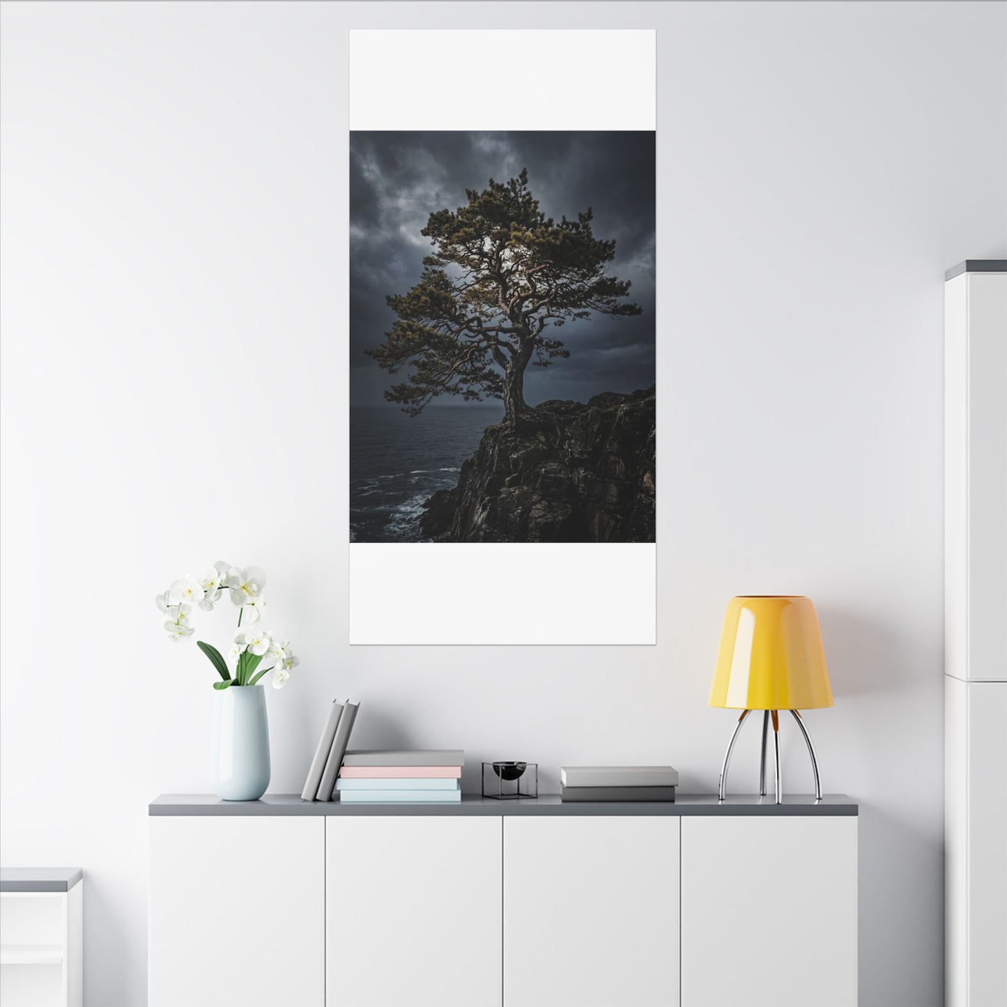 Dappled Pine Tree Canvas Art - Dark Japandi Fukinsei