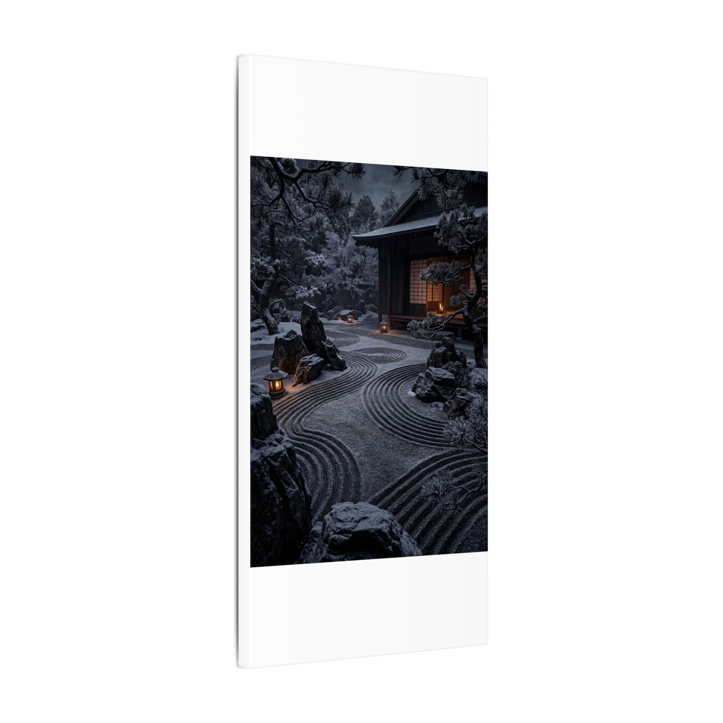 Candlelight Rock Garden Canvas Art - Dark Japandi Fukinsei