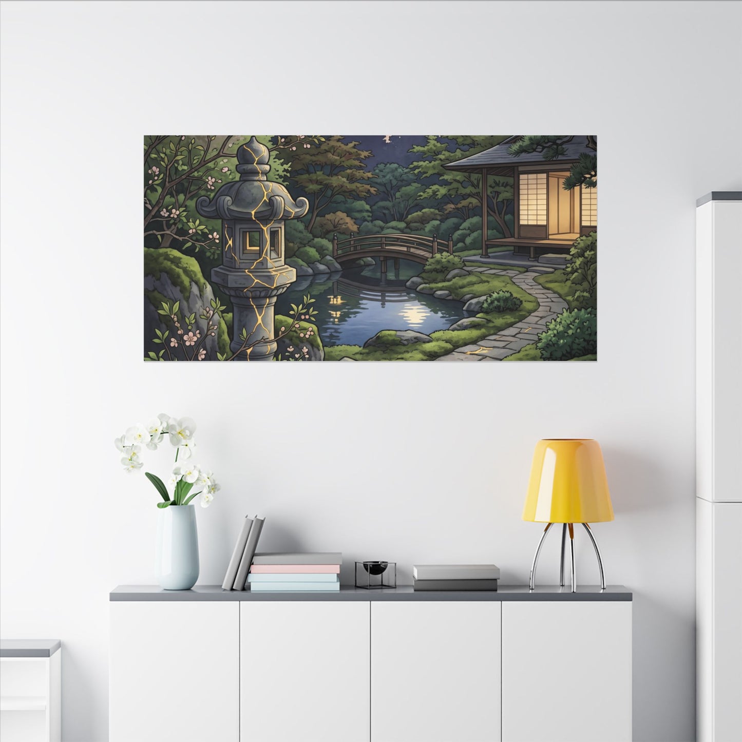 Spring Moonlit Garden Gold Vein Canvas Art | Resilient Decor