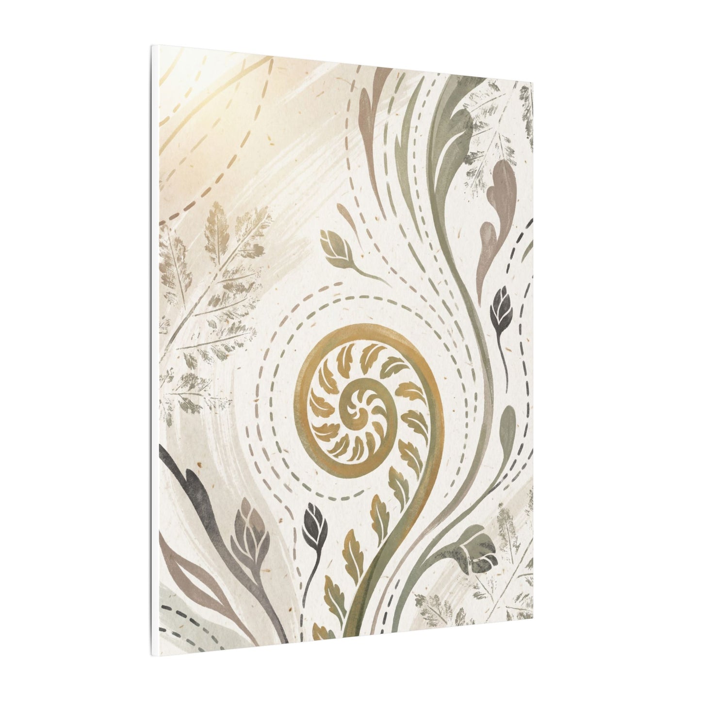 Japandi Fern Unfurling in Golden Hour | Japanese Pattern Canvas Art