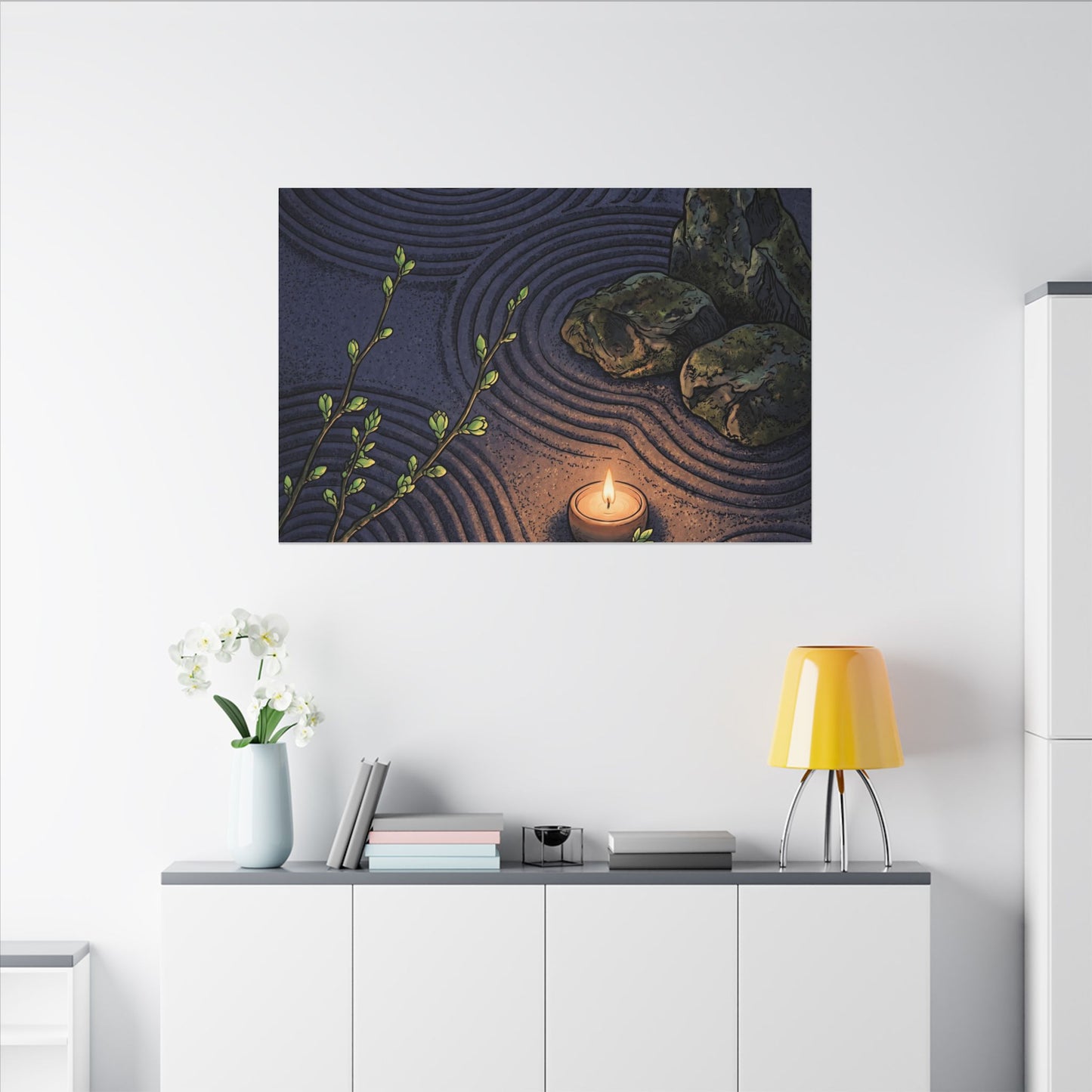 Mono No Aware Rock Garden Canvas Art - Zen Ukiyo E Inspired