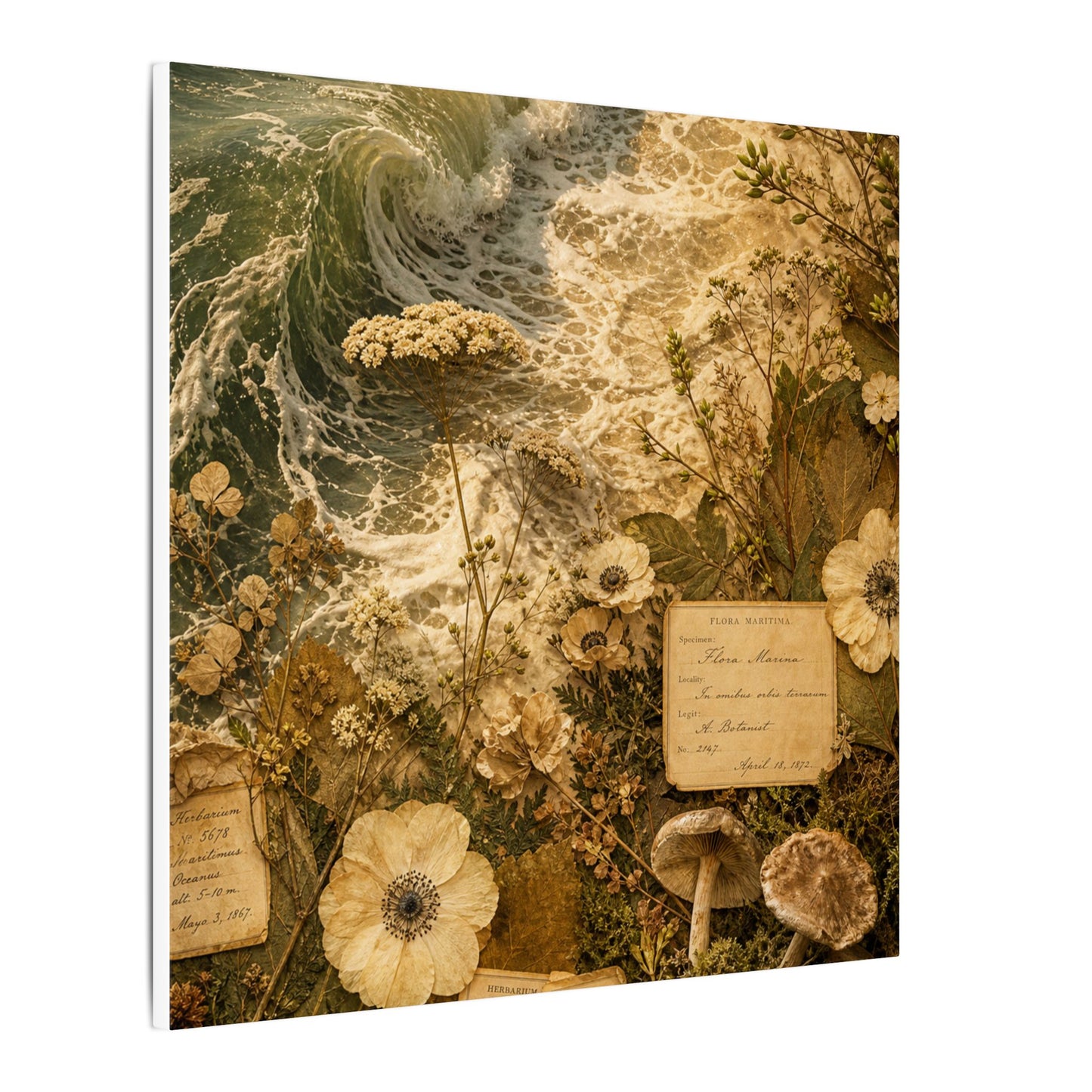 Spring Ocean Wave Herbarium Canvas Art | Nostalgic Decor