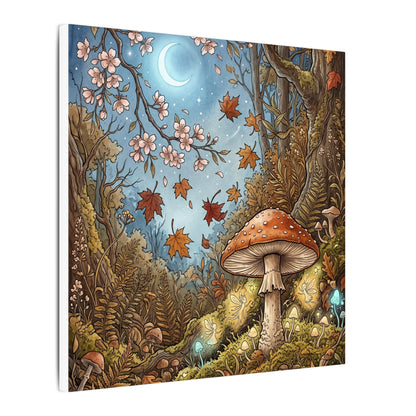 Autumn Cherry Blossom Mushroom Illustration Canvas Art | Enchanting Decor