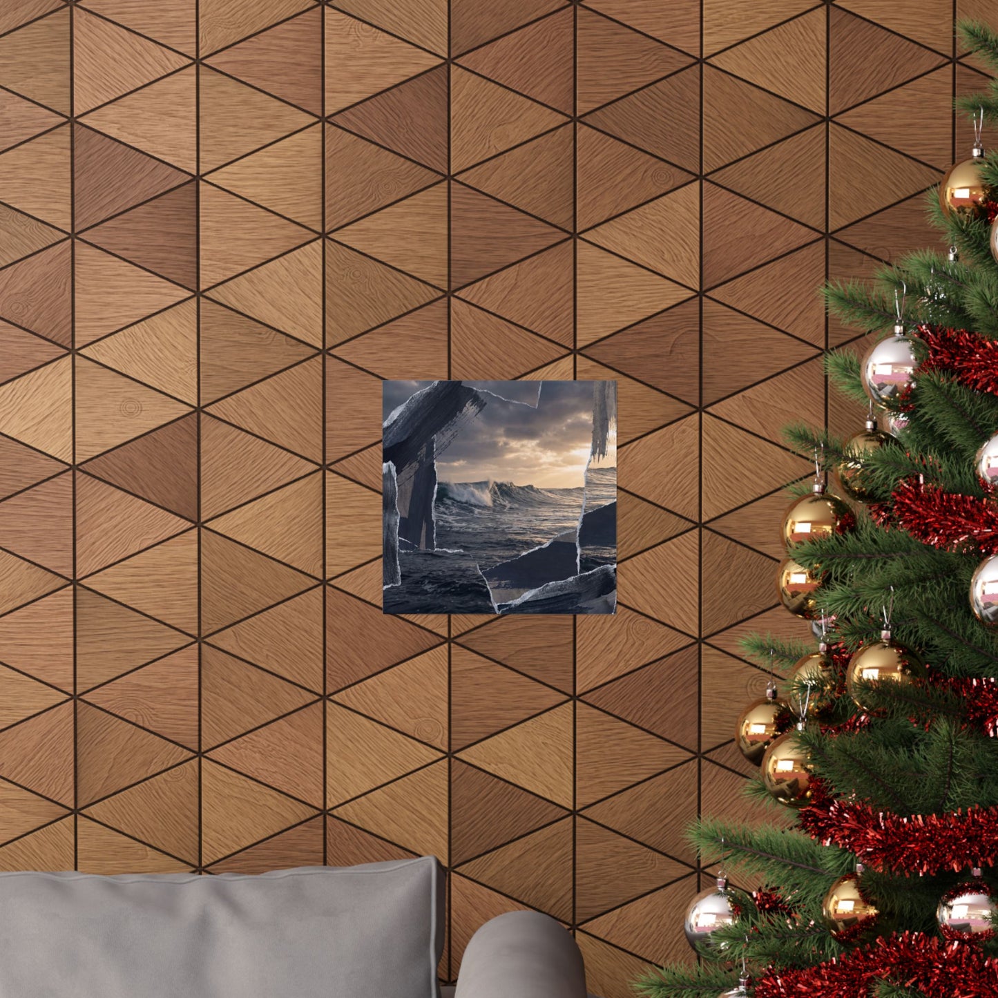 Dark Japandi Ocean Wave in Golden Hour | Shadow Zen Wall Art Print