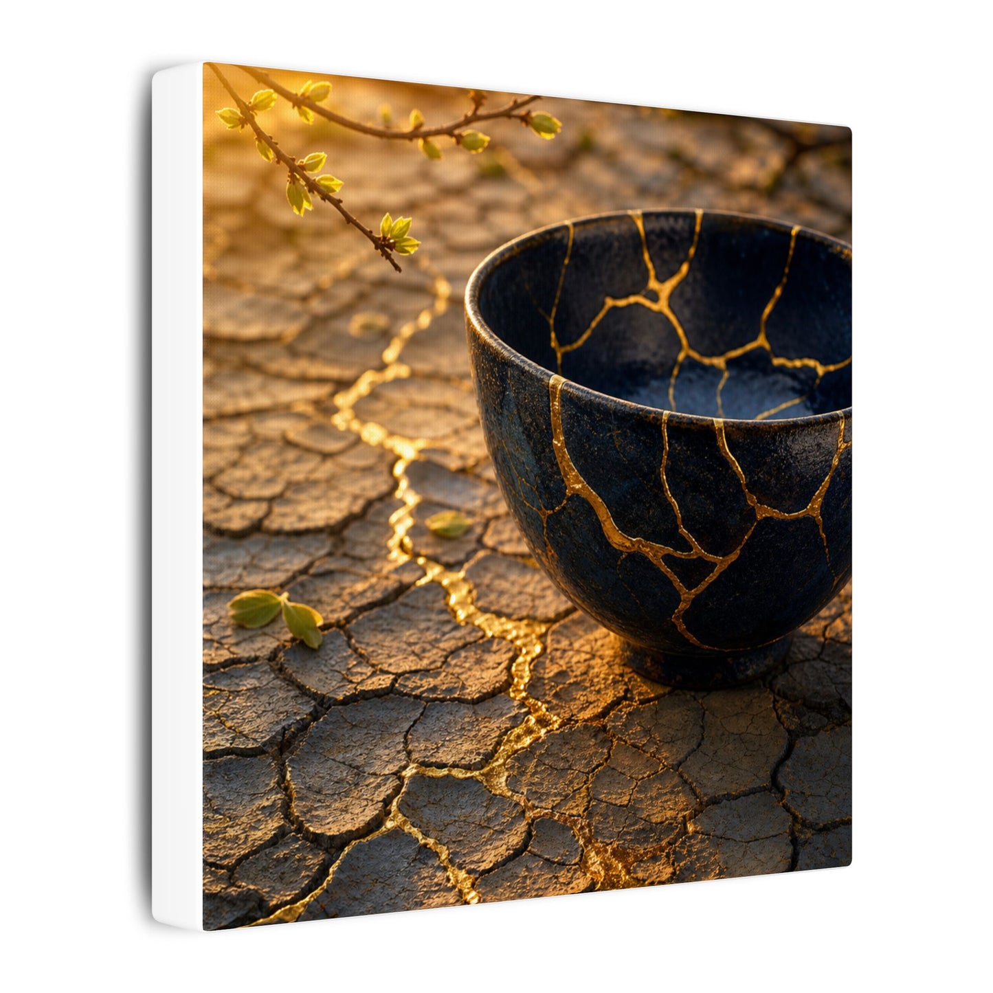 Golden Hour Cracked Earth Canvas Art - Kintsugi Fukinsei