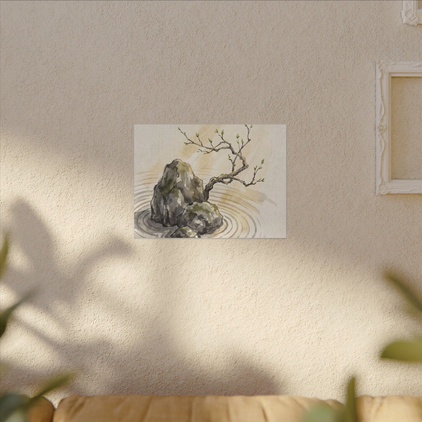 Serene Rock Garden Canvas Art - Sumi E Zen