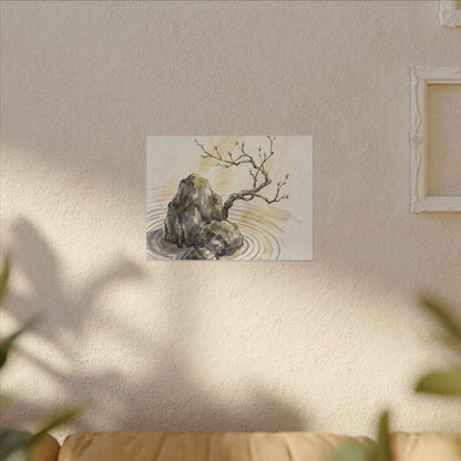 Serene Rock Garden Canvas Art - Sumi E Zen