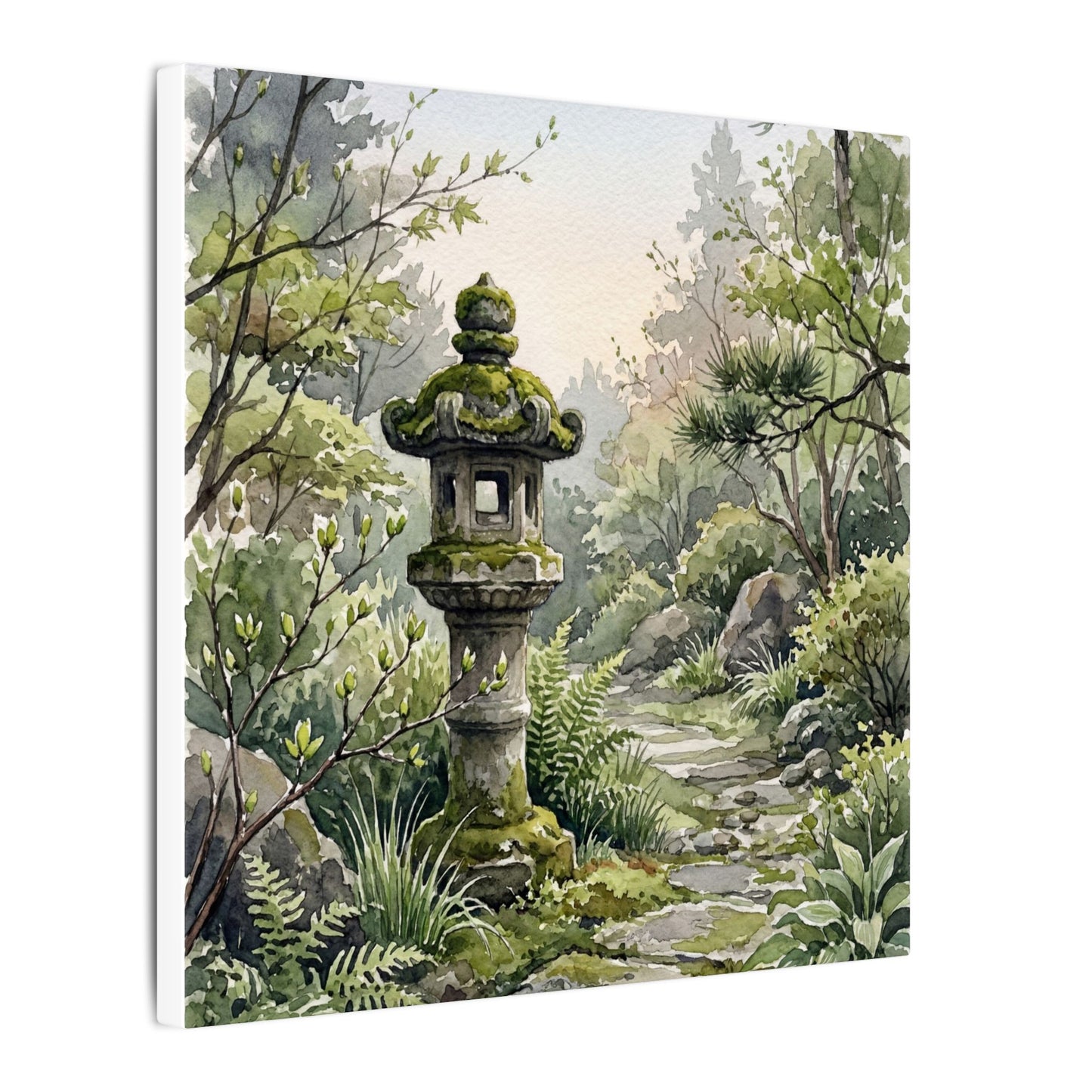 Neutral Stone Lantern Canvas Art - Watercolor Japandi