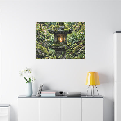 Neutral Stone Lantern Canvas Art - Japanese Pattern Japandi