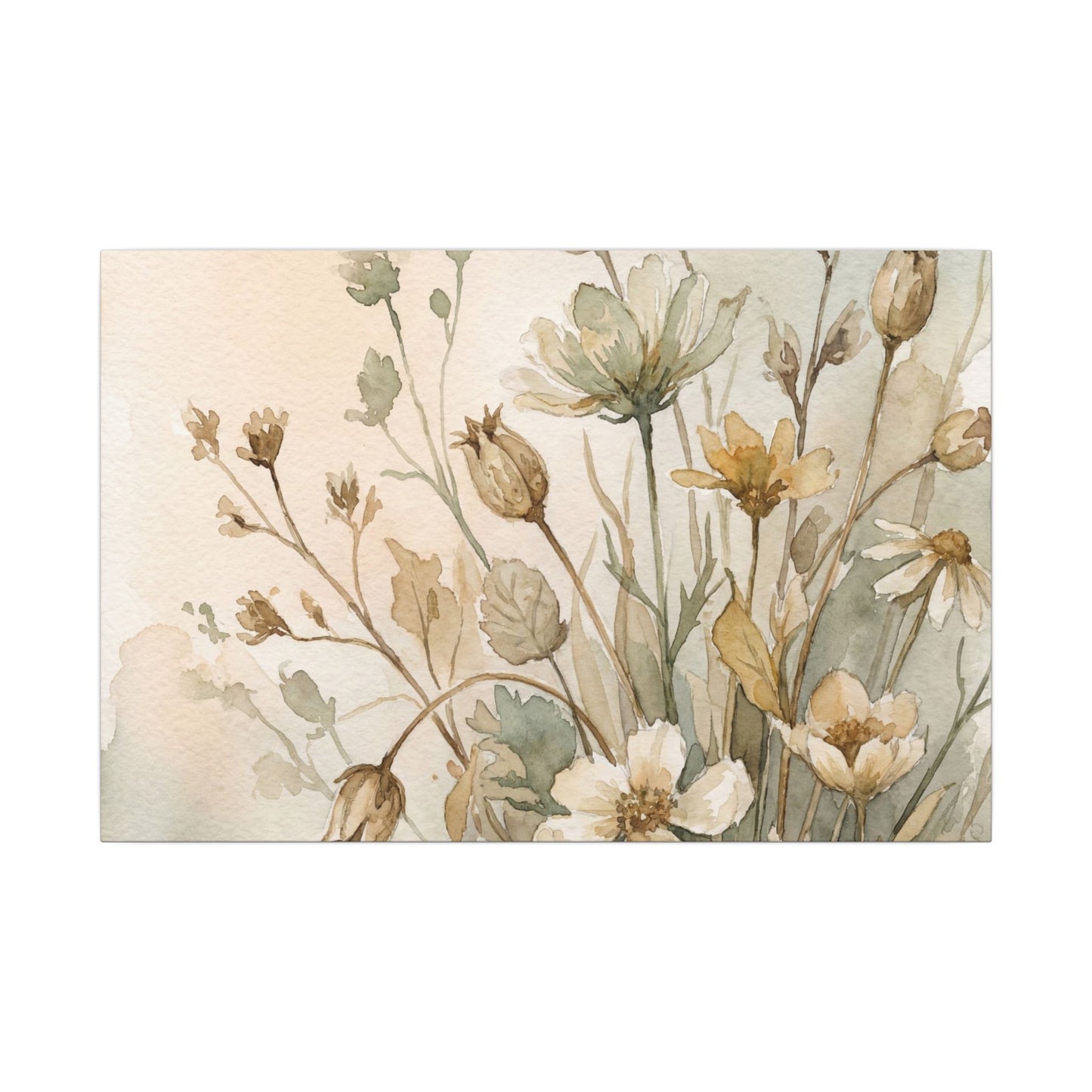 Summer Dried Flowers Watercolor Canvas Art | Elegant Decor