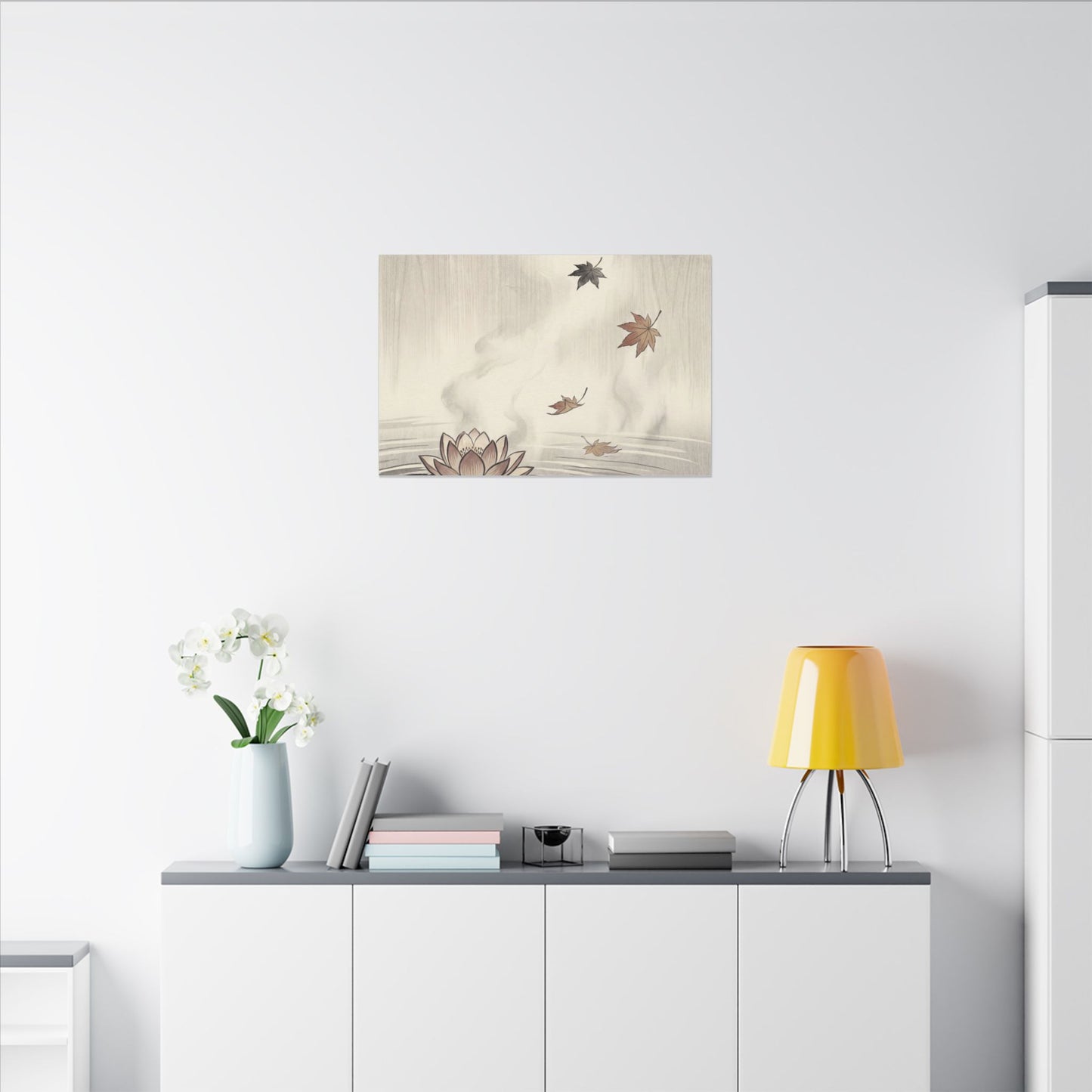 Lotus Flower Canvas Art | Autumn Zen Ukiyo E Inspired Art