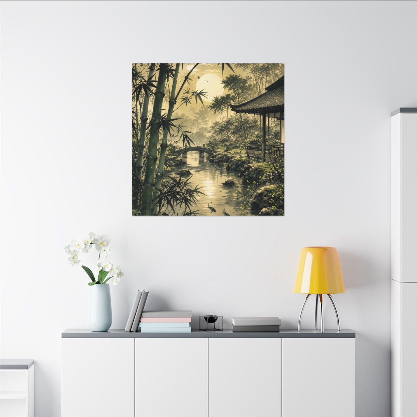Moonlit Garden Sumi E Canvas Art | Calm Zen Art