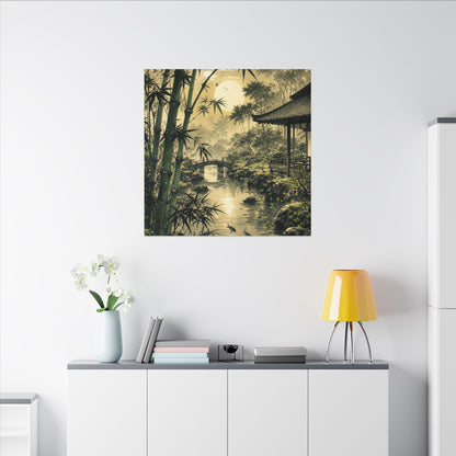 Moonlit Garden Sumi E Canvas Art | Calm Zen Art