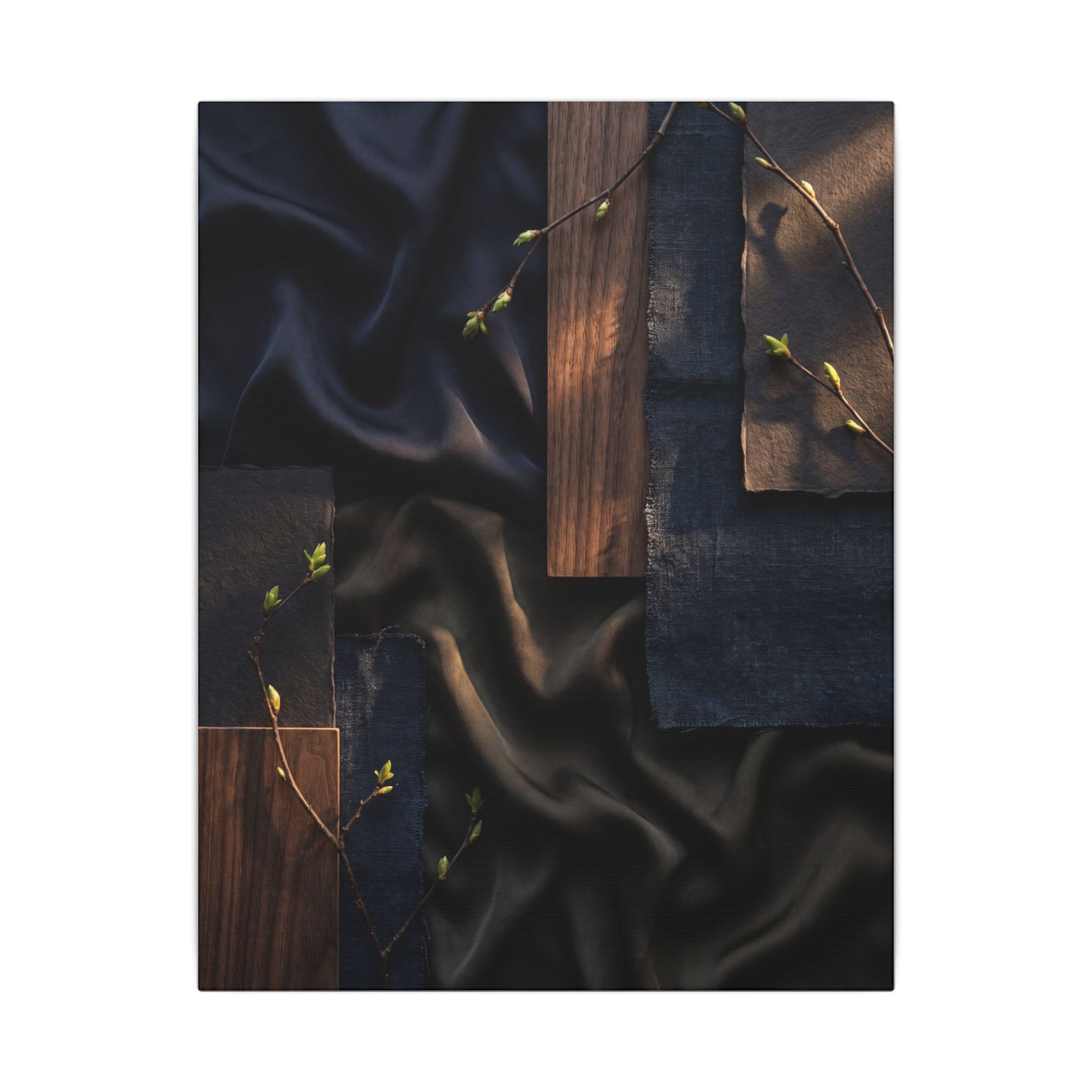 Silk Drape Spring Canvas Art | Dark Japandi Moody Design