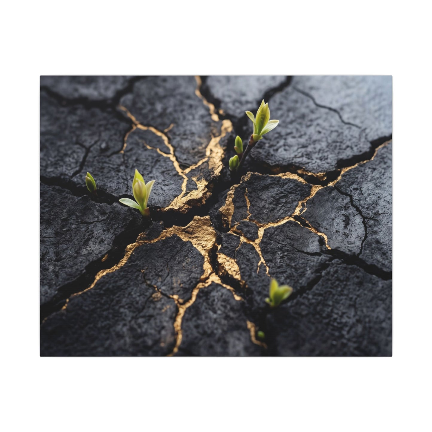 Ma Cracked Earth Canvas Art - Dark Japandi Charcoal Ink