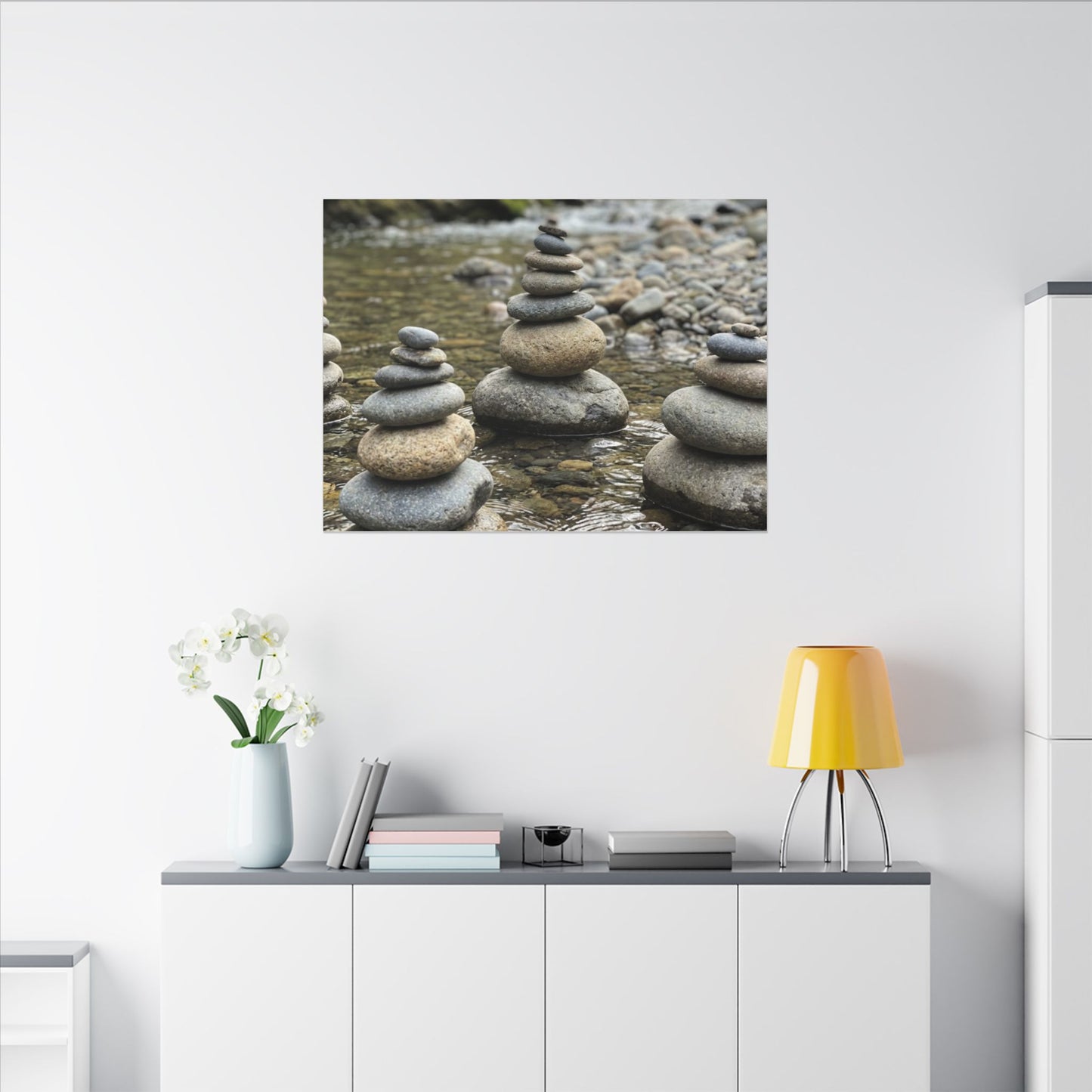 Zen River Stones in Dawn | Karesansui Canvas Art