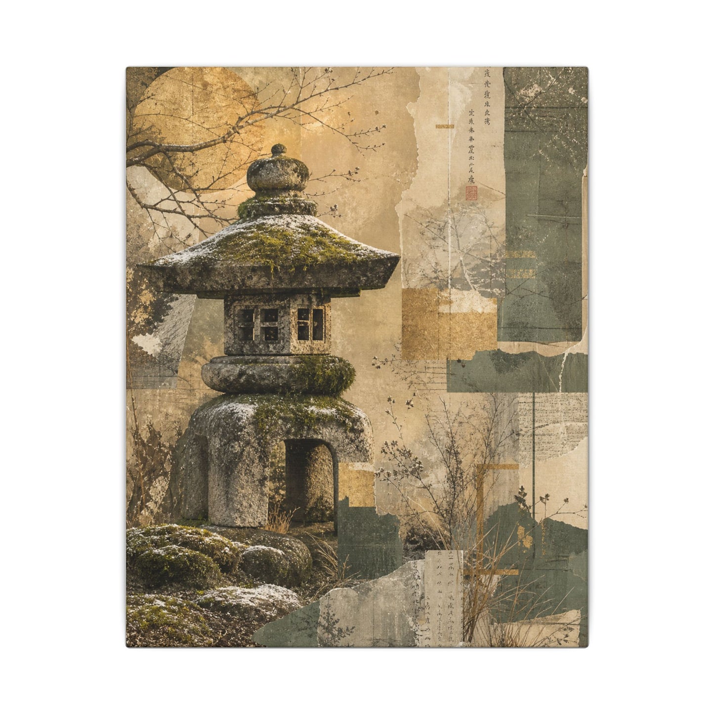 Elegant Stone Lantern Canvas Art - Texture Japandi
