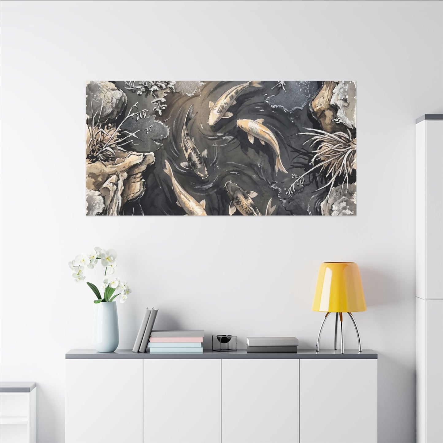 Koi Pond Canvas Art | Winter Japandi Japanese Pattern Art