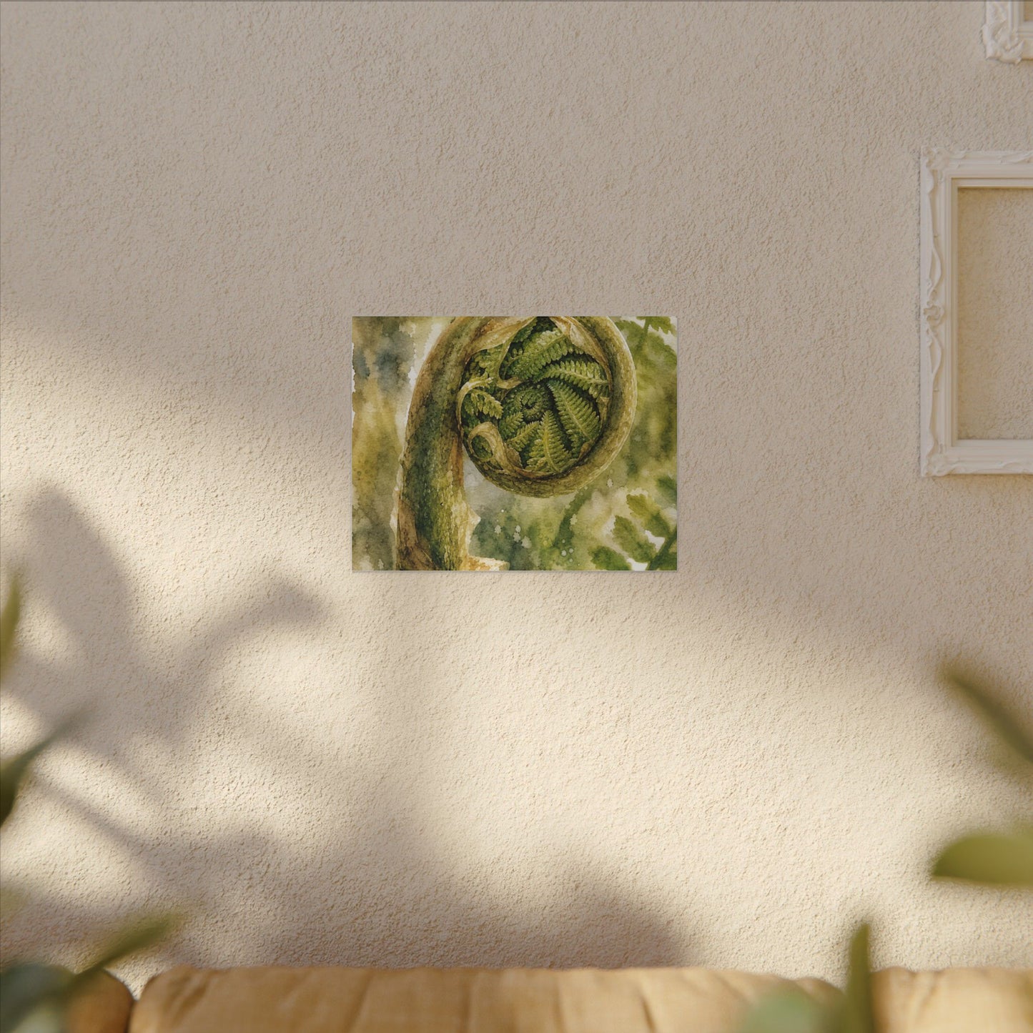 Japandi Fern Unfurling in Dappled | Watercolor Canvas Art