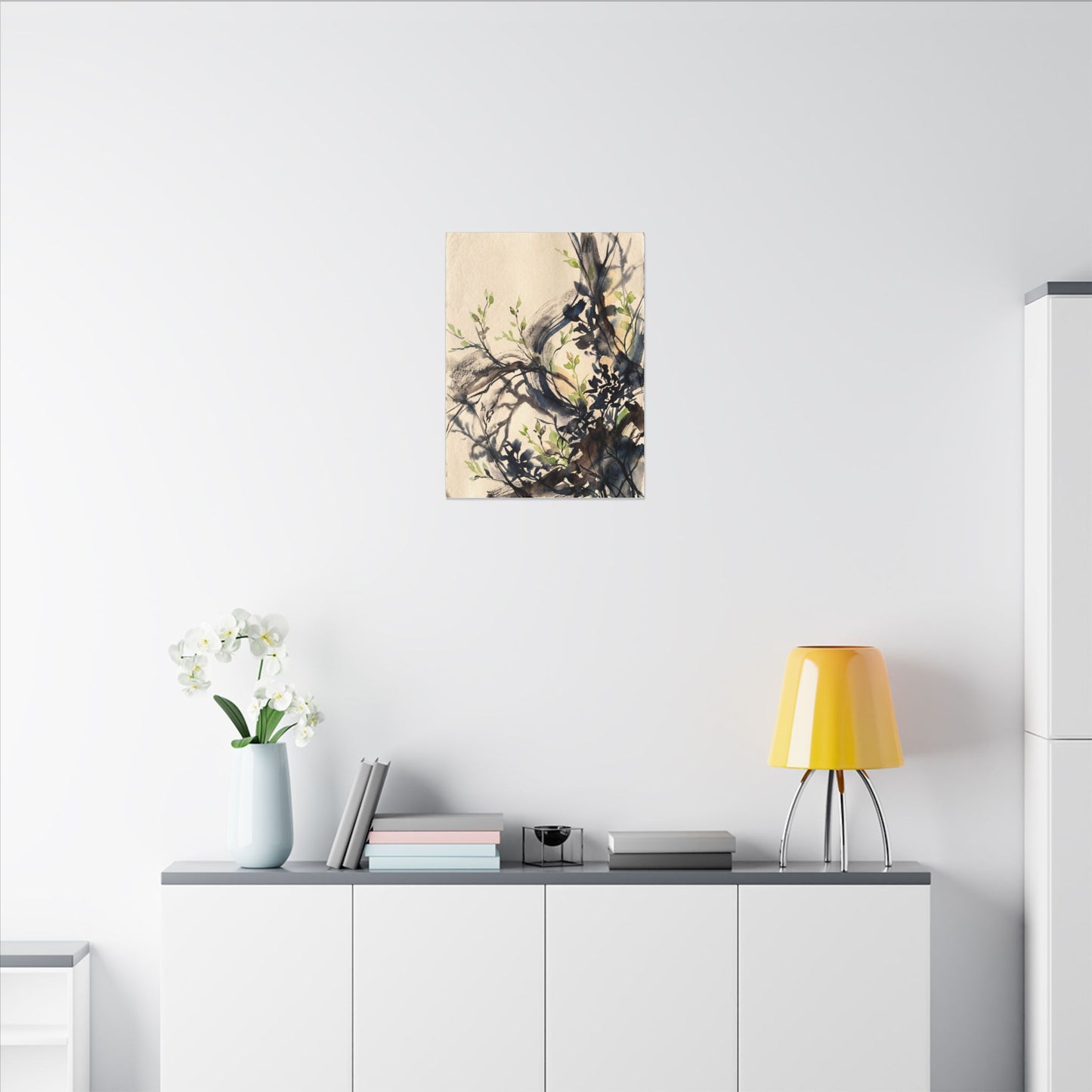 Ma Shadow Play Canvas Art - Dark Japandi Charcoal Ink