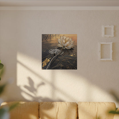 Kintsugi Lotus Flower in Golden Hour | Gold Vein Canvas Art
