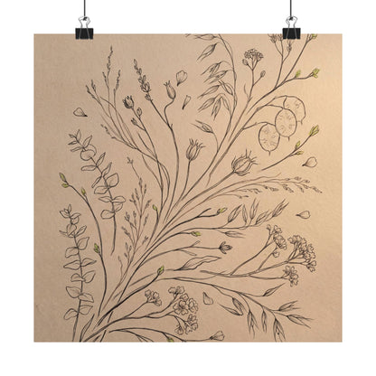 Warm Dried Flowers Wall Art Print - Minimal Line Japandi Art Print