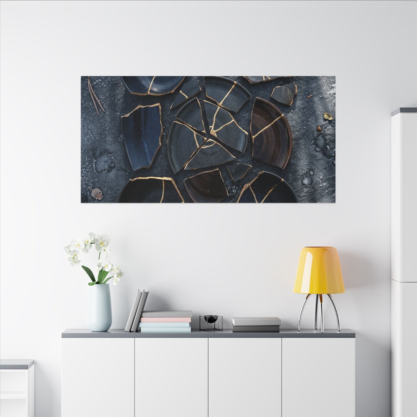 Dark Japandi Broken Pottery in Dappled | Shadow Zen Canvas Art