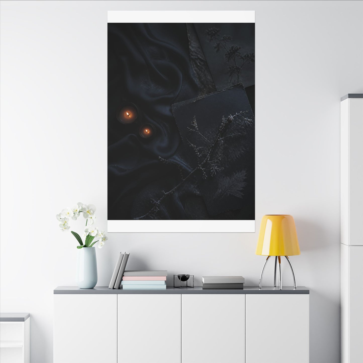 Candlelight Silk Drape Canvas Art - Dark Japandi Kanso
