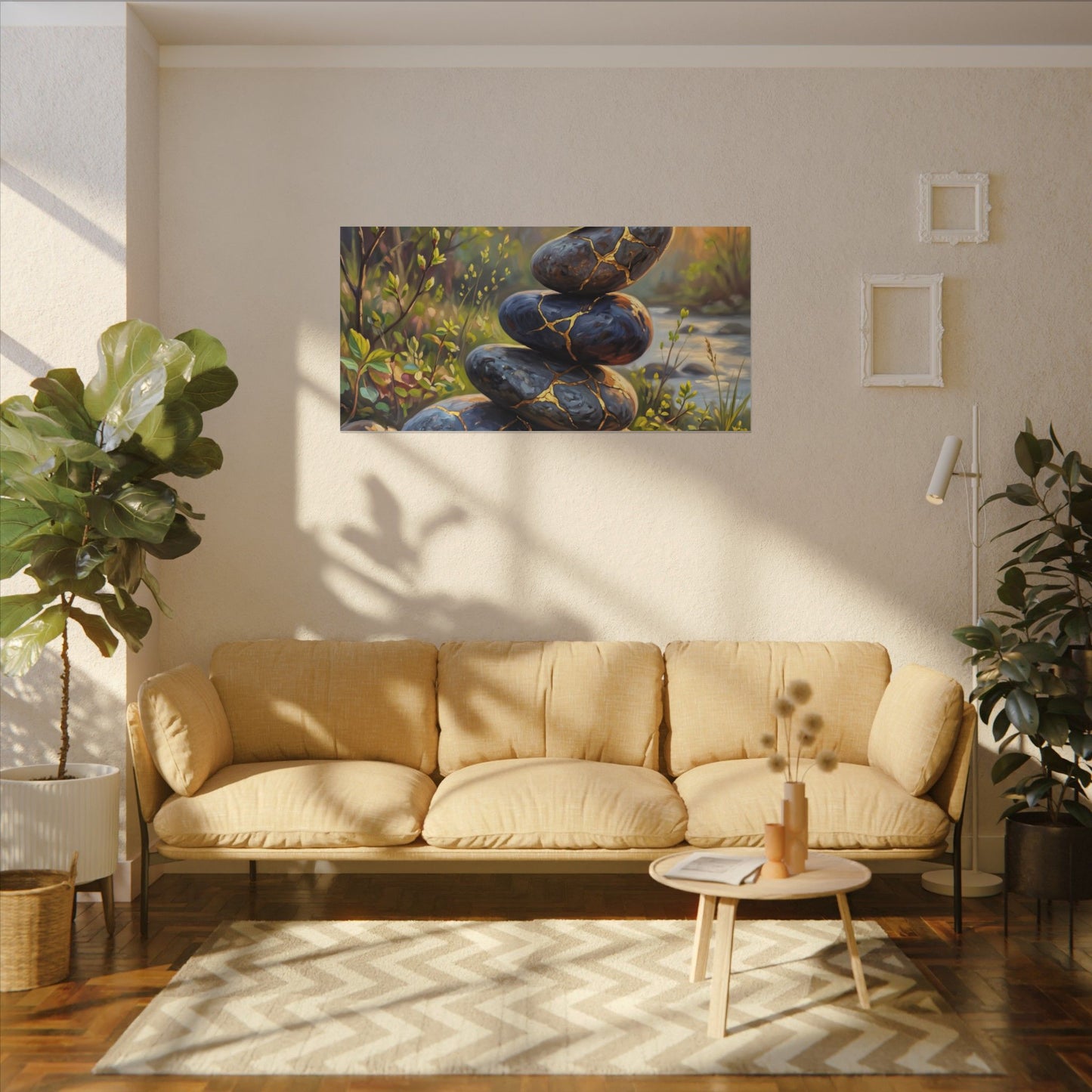 Spring River Stones Gold Repair Canvas Art | Healing Decor