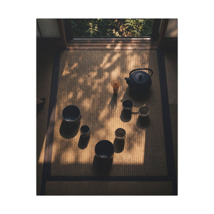 Shibui Tea Ceremony Canvas Art - Dark Japandi Shadow Zen