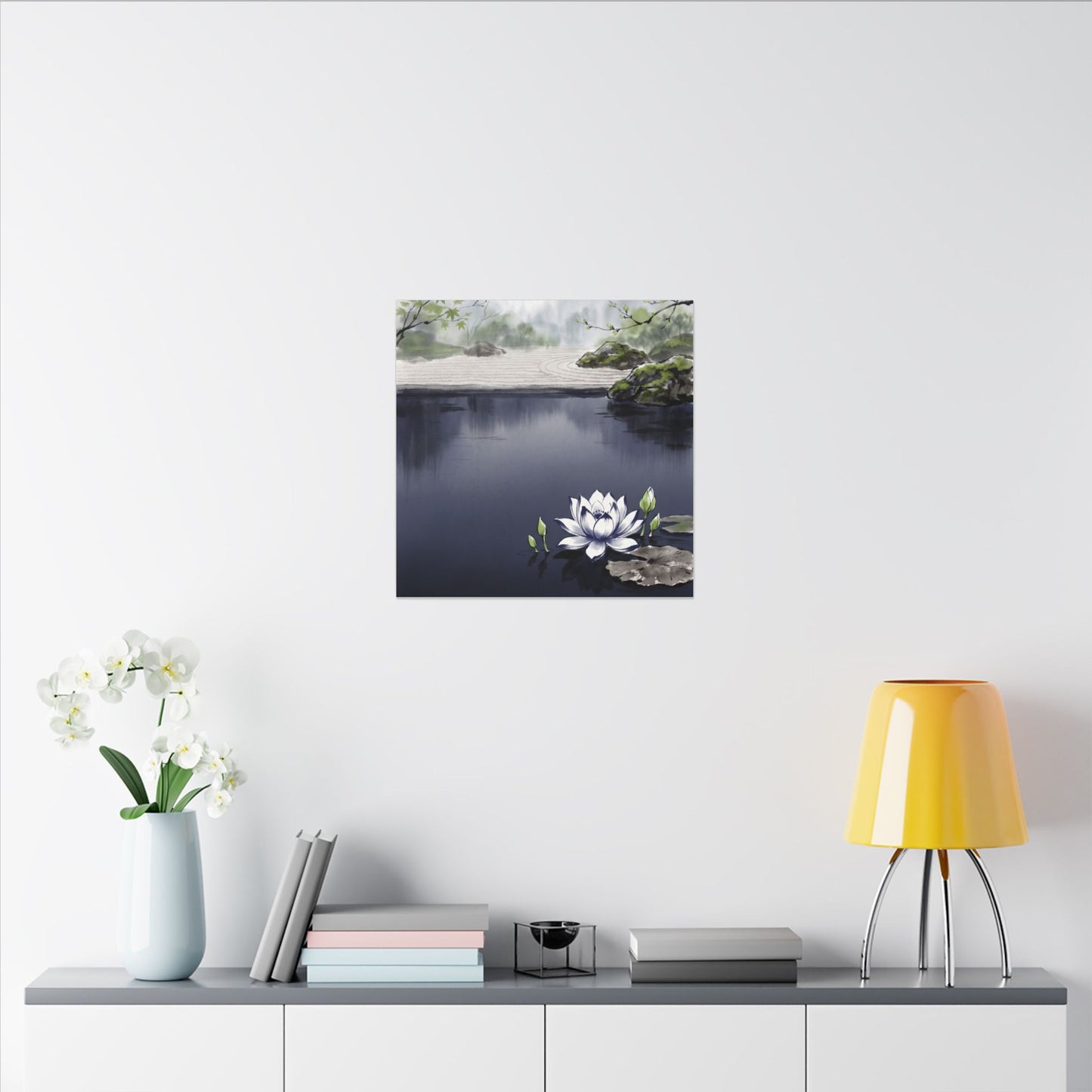 Lotus Flower Karesansui Canvas Art | Tranquil Zen Art