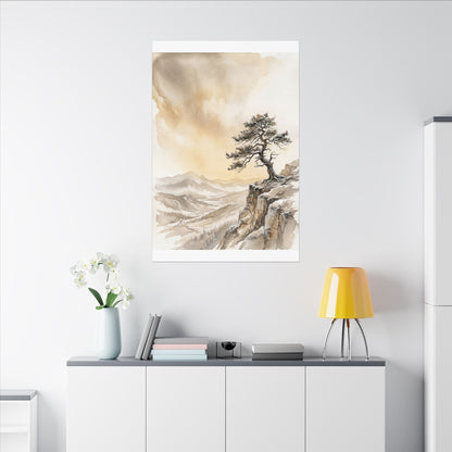 Pine Tree Canvas Art | Winter Japandi Watercolor Art