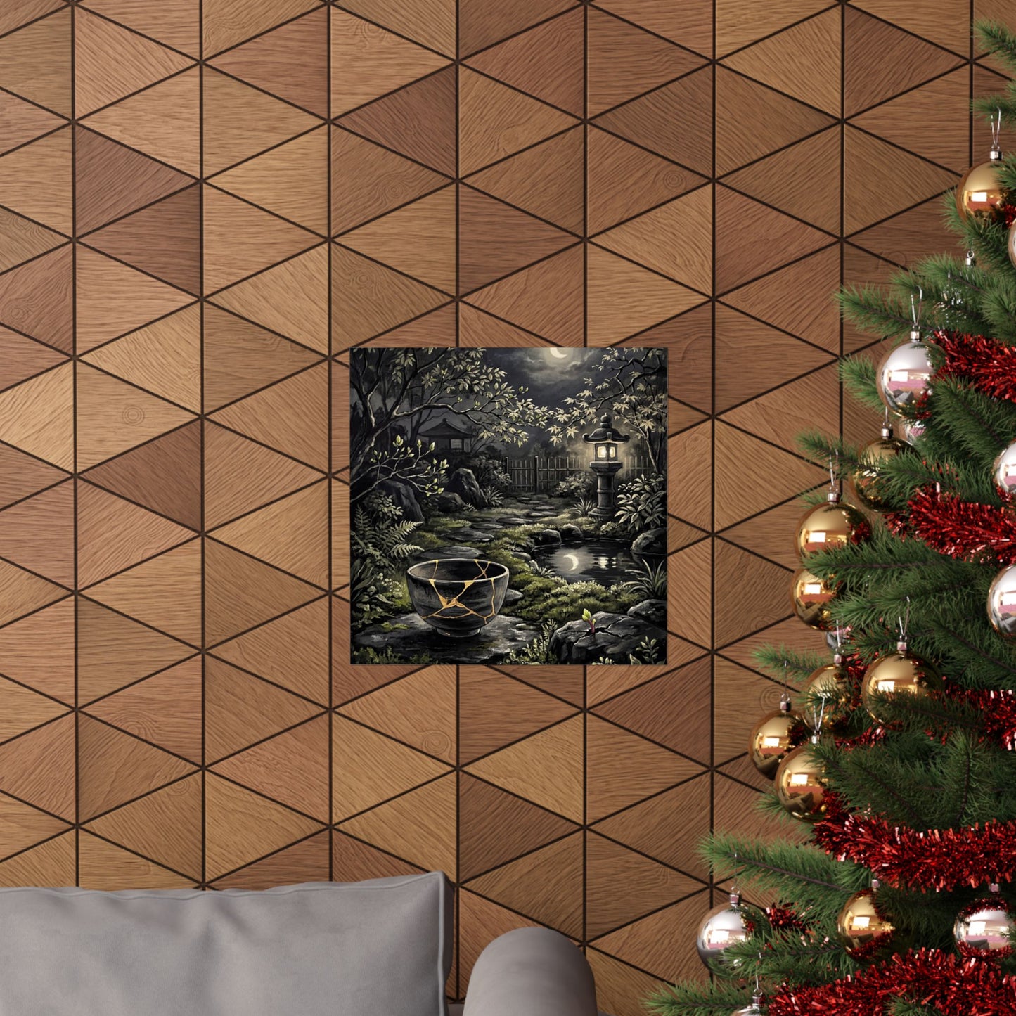 Kintsugi Moonlit Garden in Dappled | Gold Repair Wall Art Print