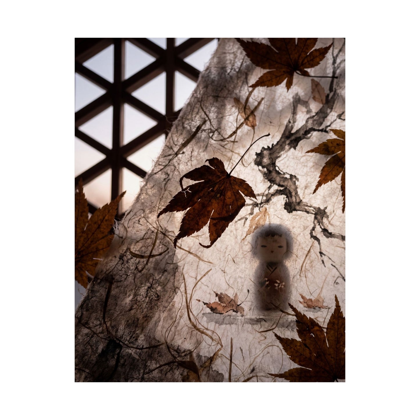Shoji Screen Autumn Wall Art Print | Dark Japandi Bold Design