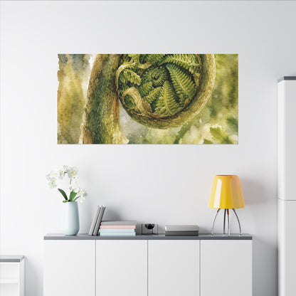 Japandi Fern Unfurling in Dappled | Watercolor Canvas Art