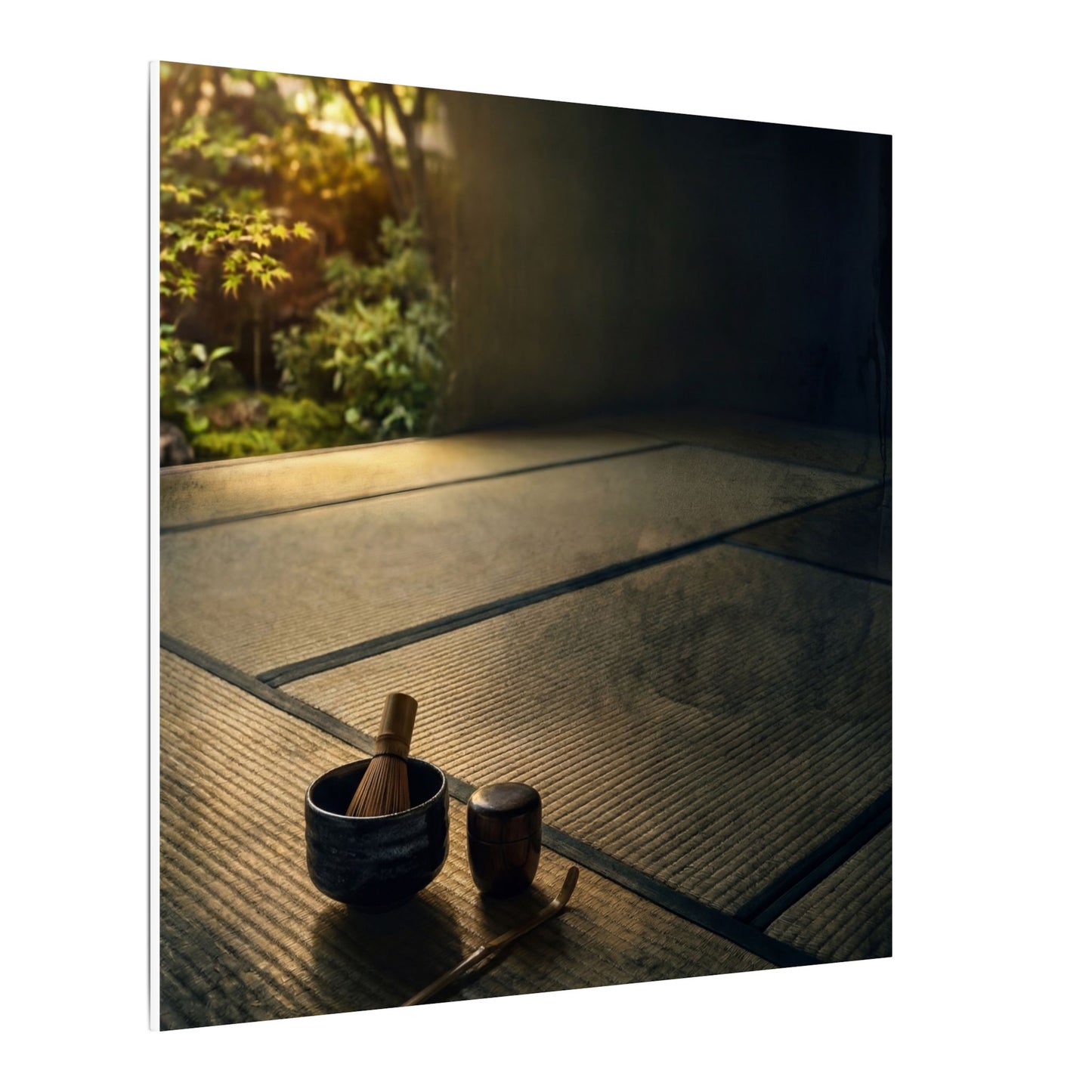 Dark Japandi Tea Ceremony in Golden Hour | Dark Texture Canvas Art