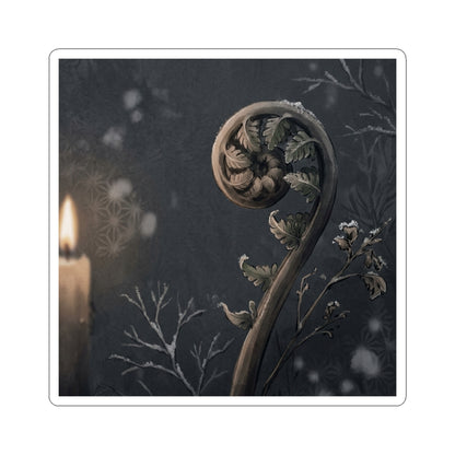 Winter Fern Unfurling Japanese Pattern Sticker | Neutral Decor